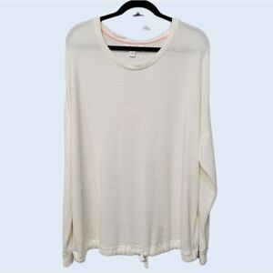 Three Dots Sweater Women X Large Ivory White Fuzzy Stretchy‎ Relaxed Drawstring